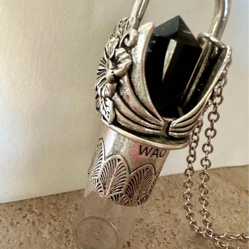 Essential Oil Rollerball Necklace- Silver Obsidian - Refillable Oil Roller